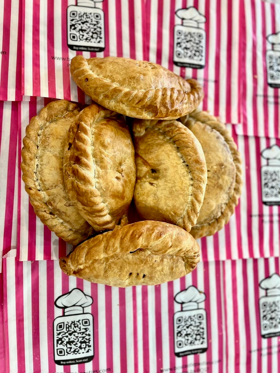 8 Jumbo "All Traditional" Oven fresh (Baked) pasties by post.