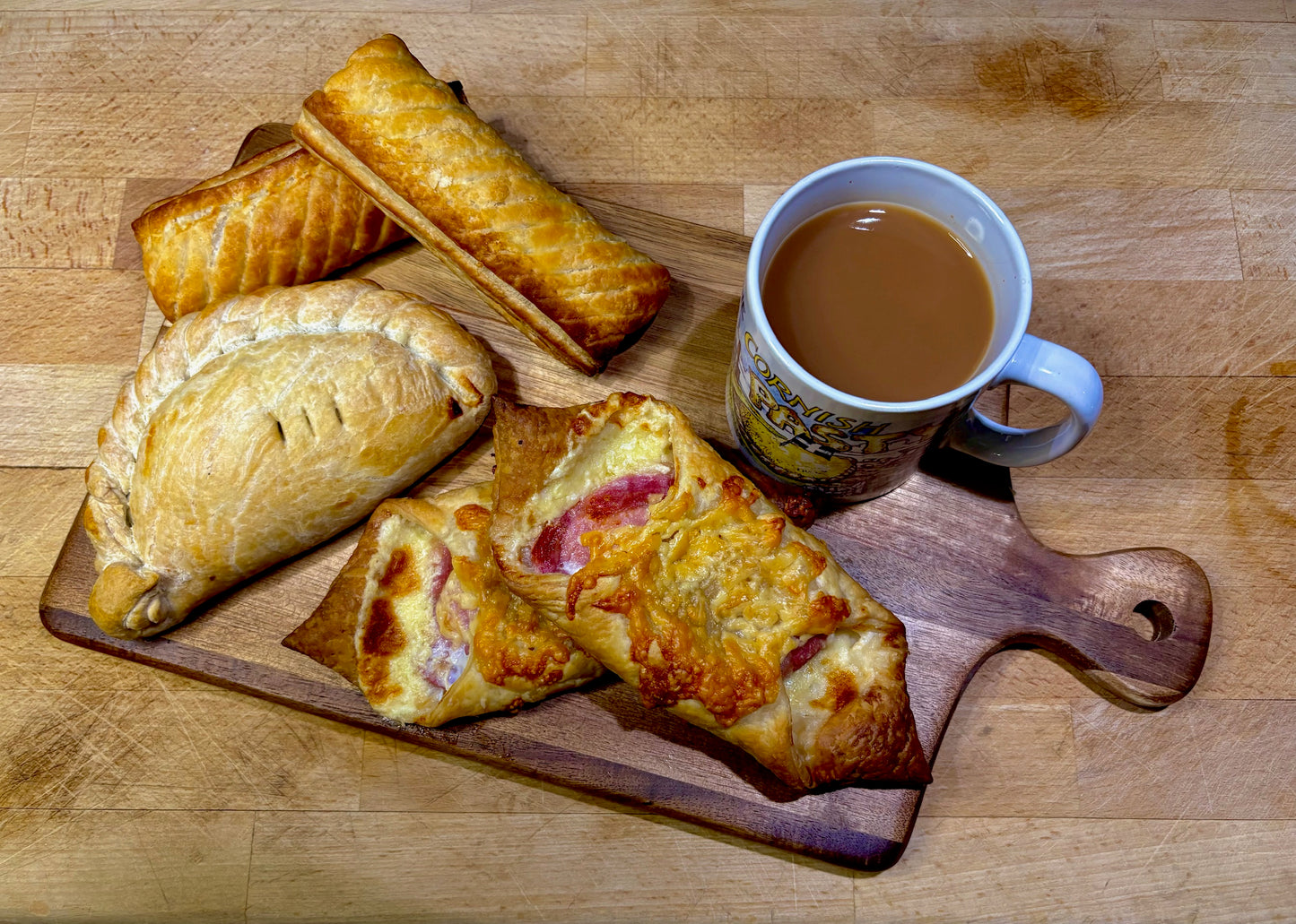 Family Pack! your choice of 6 Frozen un-baked Pasties 6 Sausage rolls and 6 Bacon Puffs