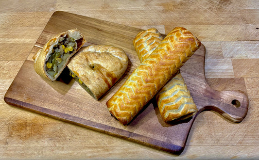 Vegan Family Pack! your choice of 8 Frozen un-baked Pasties & 8 Sausage rolls